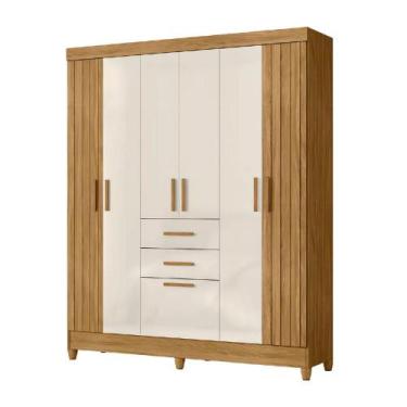 Imagem de Guarda Roupas Casal Ripado 7 Portas 2 Gavetas Malta Madeirado / Off Wh