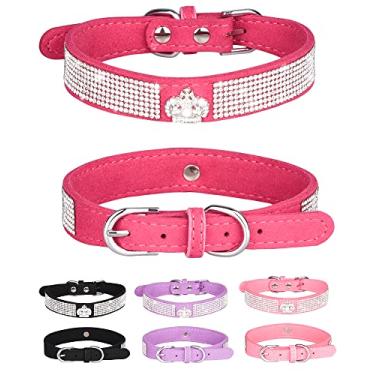 Imagem de Coleira para cães pequenos, coleiras de couro ajustável com brilho de camurça para cães, coleira rosa para gato, coleira de cachorro com strass (M, rosa a3)