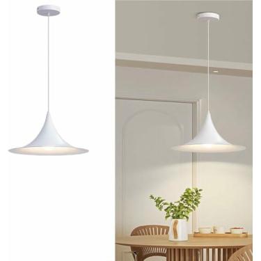 Imagem de WLHAZMWY Luminária pendente moderna minimalista luminária pendente design trompete lâmpada suspensa de metal altura ajustável E26e27 (verde claro)