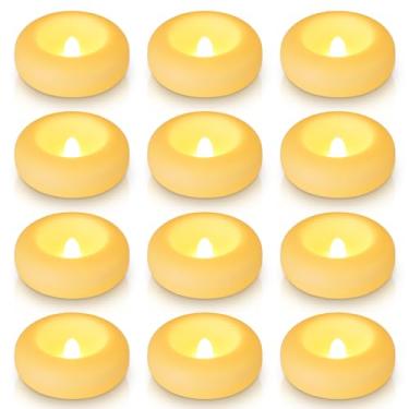 Imagem de Aignis 12 velas flutuantes LED sem chamas operadas a pilha, mais de 120 horas de tempo de brilho, 7,6 cm de plástico marfim, luz aconchegante para decoração romântica de piscina/banheira/banho quente