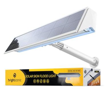 Imagem de Luzes de inundação de sinal solar ao ar livre para paisagem e publicidade sem fio de agente imobiliário placa de poste iluminação LED para aluguel em breve placa de construção 33 cm branca