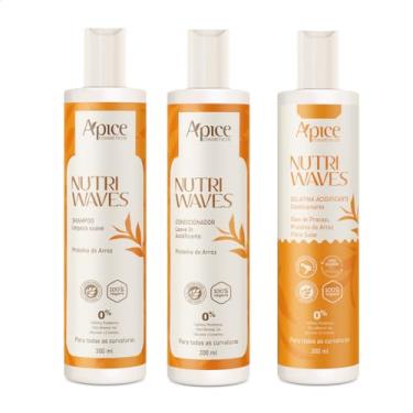 Imagem de Kit 3 Gelatina Acidificante Capilar Apse Apice Nutri Waves Condicionante Modeladora Curvaturas 300ml