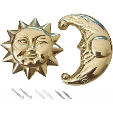 Imagem de Qijoys Puxadores de gaveta latão sol lua decoração - puxadores e puxadores de armário de latão antigo para cozinha, banheiro, cômoda, guarda-roupa - fácil instalação (dourado)