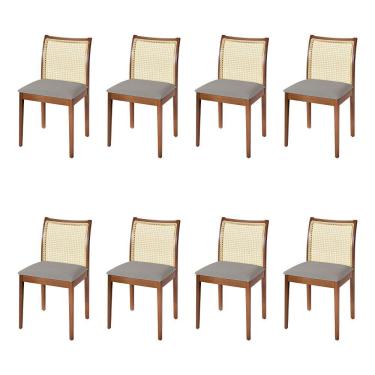Imagem de Jogo 8 Cadeiras De Jantar Juliana Jequitibá Terra Em Madeira Maciça Encosto Palha Linho Cinza