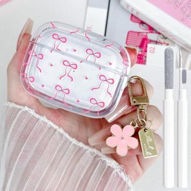 Imagem de Olytop Capa protetora para Airpods Pro 2ª/1ª geração, transparente, TPU macio Bow Air Pods Pro 2 gerações, com chaveiro floral para iPod Pro 2/1 geração 2023/2022/2019 - Coração rosa