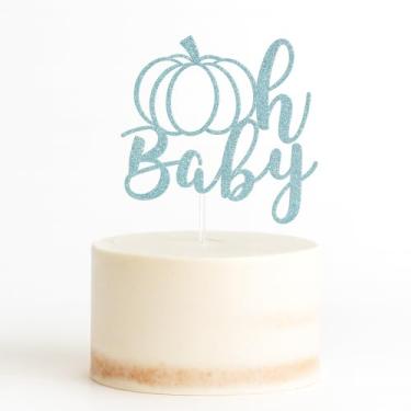 Imagem de Oh Baby com enfeite de bolo de abóbora - Perfeito para Halloween, outono, decorações de chá de bebê, festa de revelação de gênero, decorações de revelação de gênero (azul)