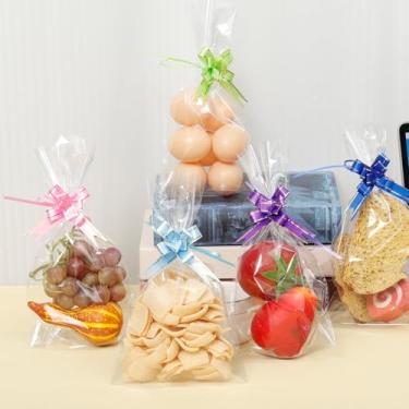 Imagem de 300 unidades de sacos de celofane, sacos de pirulito, sacos de presente transparentes resistentes com laço de puxar para embalagem de presente de biscoitos, doces e sobremesas, padaria