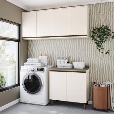 Imagem de Lavanderia Modulada 3 Peças com Tampo Aurora Espresso Móveis Off White