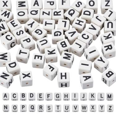 Imagem de UNICRAFTALE 52 peças 26 estilos contas de letras 8,5 mm A-Z preto quadrado contas de porcelana cubo alfabeto contas para pulseiras, colares, chaveiros, joias, furo de 1,6 mm
