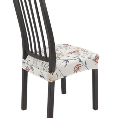 Imagem de SearchI Conjunto de 6 capas de assento elásticas para cadeiras de jantar, macias e removíveis e laváveis para cadeiras de jantar, capa protetora de assento de sala de jantar (capa traseira, flor bege