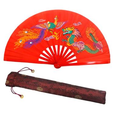 Imagem de Annakideya Ventilador de dragão chinês Kung Fu - Ventilador de mão dobrável de bambu de 33 cm para artes marciais, tai chi e dança com design de dragão auspicioso