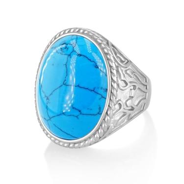 Imagem de FYNSBLE Anéis de titânio vintage para homens, turquesa/azul, pedra preciosa árvore da vida, joia de luxo presente para homens, pai, ajuste confortável, tamanho 8-12, Tântalo, Turquesa