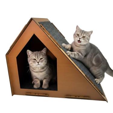 Imagem de Casa de Gato com Arranhador, para Felinos, 48x30x38cm, MDF, Desmontável, Design Moderno, Disponível em Preto, Marrom, Caramelo e Cru