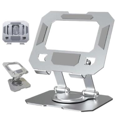 Imagem de Suporte para Tablet e Celular em Aço Carbono Com Metal Resistente Apoio para Mesa Pedestal Portátil Dobrável Articulado Base Rotativa 360º Design Moderno Ajustável Antiderrapante Ampla Compatibilidade