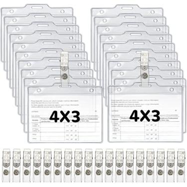 Imagem de Tenare 1000 etiquetas de nome com clipes para crachá de identificação de 10 x 7 cm, capa de plástico de vinil transparente à prova d'água, porta-cartões horizontal para viagens e eventos