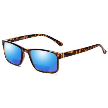 Imagem de Calabria Óculos de sol bifocais polarizados, masculinos, femininos, modernos, bifocais, óculos de sol, leitores, estilosos, modernos, articulados, Tartaruga Havana/Lente espelhada azul, Medium