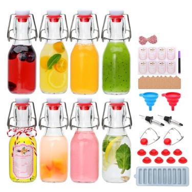 Imagem de Brajttt Conjunto de 8, garrafas de vidro flip top de 118 ml, pequenas garrafas de kombucha com tampa hermética, garrafa de vidro com tampa de borracha selada para óleo, cerveja, água com gás, vinagre