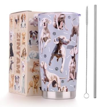 Imagem de ZINYAM Weimaraner Gifts Tumbler 590 ml - Copo isolado de aço inoxidável com tampa e canudo, presente para amantes de cães para mulheres e homens