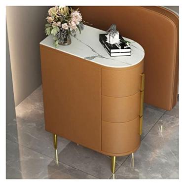 Imagem de Mesa de centro de design simples, mesa de canto estreita com gaveta, mesa lateral de madeira maciça, mesa lateral de 3 camadas, mesa de cabeceira fina para sofá pequena para espaço pequeno, para sala