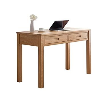 Imagem de Escrivaninha de computador para escritório em casa, mesa de carvalho resistente, simples, para escritório, mesa de computador, laptop, com 2 gavetas, sala de estudo de madeira, mesa de estudo, mesa de