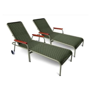 Imagem de Kit 2 Espreguiçadeiras Piscina Reclinável AcquaFlex Verde-Oliva/Champagne