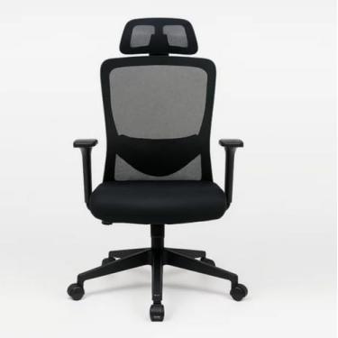 Imagem de Cadeira de Escritório Presidente Elite, Encosto em Tela, Apoio de Cabeça Ajustável, Base Giratória com Rodízios, Preta