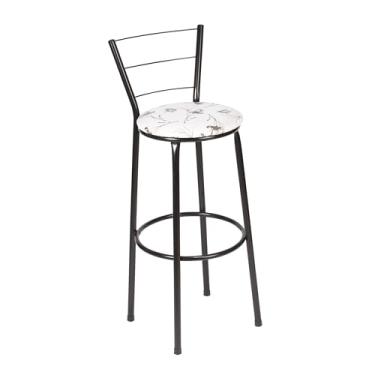 Imagem de Banqueta Alta Fixo Bancada Cozinha Amaricana Com Encosto 3 Ferrinhos Acabamento Branco Preto Sua Casa Top (Estrutura Branca, Floral Branco)