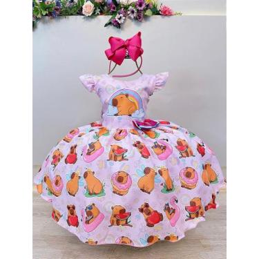 Imagem de Vestido Infantil Rosa Capivara para Festas e Aniversários - no-brand, 