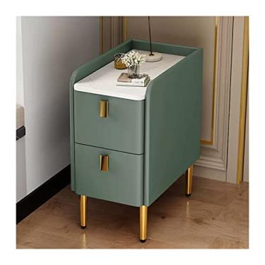 Imagem de Mesa de cabeceira verde com 2 gavetas, mesa de cabeceira de madeira de couro PU, mesa de cabeceira estreita, móveis de estilo moderno para quarto, sala de estar, mesa de cabeceira 49.8 cm A (tamanho