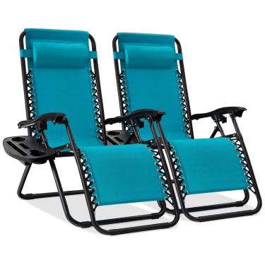 Imagem de Conjunto de 2 Cadeiras Reclináveis de Gravidade Zero em Malha de Aço Ajustável com Almofadas e Bandejas de Suporte para Copos