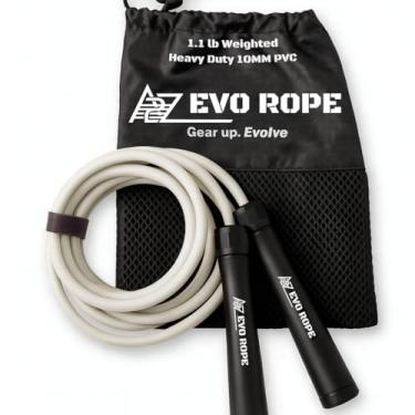 Imagem de Corda Evo | Corda de salto ponderada de 500 g para mulheres e homens – Corda de pular de PVC pesado ajustável de 10 mm para fitness, ideal para treinamento de alta intensidade, MMA, boxe, CrossFit