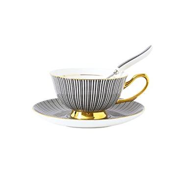 Imagem de GRFIT Caneca Estilo Clássico Xícara de Chá ou Café com Pires 241 g Caneca de Café de Porcelana de Osso Delicada Pintada à Mão Phnom Penh Copo de Cappuccino para Café Chá Caneca de Café (Cor: Preto)
