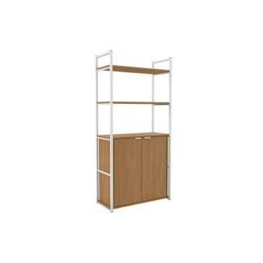 Imagem de Estante Livreiro De Escritório Industrial Alta Li041 C- 2 Portas 72x151cm Canela-branco...