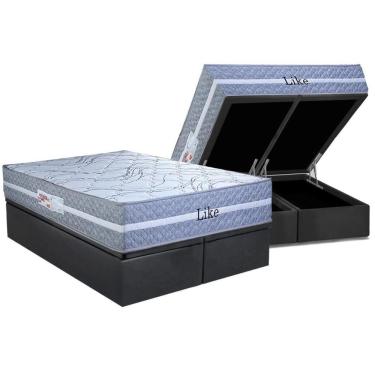 Imagem de Kit Cama Box Baú King Like com Colchão Molas Ensacadas Suede Gray 193x203 Cinza Paropas