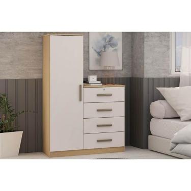 Imagem de Cômoda Casal Aurora 1 Porta E 4 Gavetas Freijo-white Laca - Genialflex