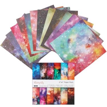 Imagem de 12 folhas de blocos de papel para scrapbook, 12 designs de 15,2 x 15,2 cm, papel de cartolina com padrão de um lado, papel decorativo de 160 g/m², bloco de recortes para projetos DIY (céu estrelado)
