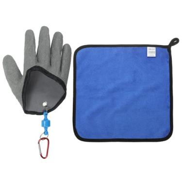 Imagem de Luvas de pesca com liberação magnética, luvas profissionais de pescador, antiderrapante, resistente a perfurações, filete, com toalha para limpeza, cinza (direita)