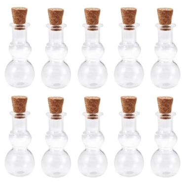 Imagem de 10 peças pequenas garrafas de vidro transparente em forma de cuia com rolhas de cortiça, frascos de vidro para decoração de casa 3,3 x 1,5 cm