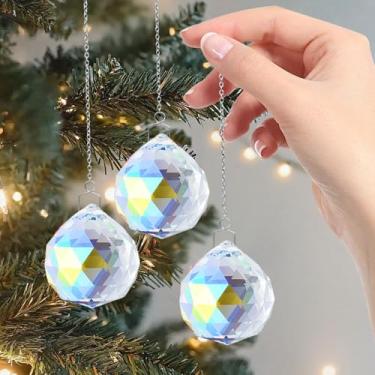 Imagem de Pacote com 3 bolas de cristais, prisma, criador de arco-íris, com corrente, luz de janela, apanhador de luz solar, decorativo, realce reflexivo