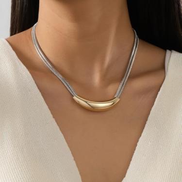 Imagem de Colar de gargantilha com barra curvada para mulheres, corrente de cobra grossa, joia, Medium, Latão, Sem Pedra Preciosa