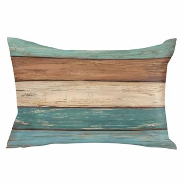 Imagem de Fronhas com textura de madeira turquesa fazenda retrô arte country capa de almofada macia capa de almofada decorativa com zíper oculto para cama sofá sofá