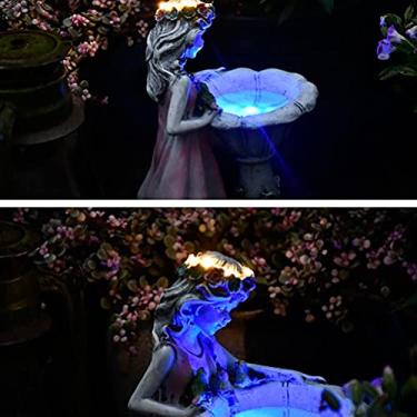 Imagem de Haofy Estátua de Jardim Solar Escultura de Fadas Movida a Energia Solar Com Brilho de LED Quente para a Decoração de Lagoa de Gramado Ao Ar Livre Estatueta de Anjo de Resina à Prova (M)