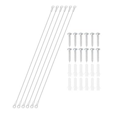 Imagem de Cabo de aço inoxidável com ilhós 0,2 cm x 50,8 cm 1,5 mm x 50 cm, pacote com 6 cabos de segurança com parafusos de montagem para pendurar luz de palco