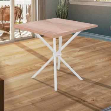 Imagem de Mesa De Jantar 75x75 Cm Quadrada Resistente E Moderna Branco E Carvalho