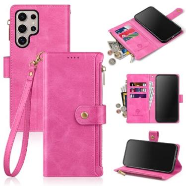 Imagem de Antsturdy Capa carteira para Samsung Galaxy S24 Ultra com porta-cartões mulheres e homens, capa para celular Galaxy S24 Ultra couro PU bloqueio RFID capa flip à prova de choque alça de pulso zíper