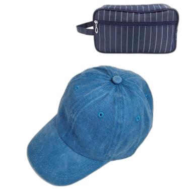 Imagem de Kit Necessaire Organizador De Viagem Mais Boné Liso Aba Curva azul