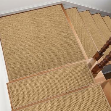 Imagem de ComiComi Passadores de escada antiderrapantes – 1 pacote com 76 cm x 76 cm para degraus de madeira lavável autoadesivo tapete de aterrissagem de escada resistente a manchas tapetes de escada para