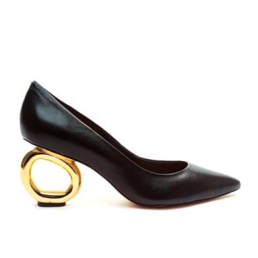 Imagem de Scarpin Couro Preto Salto Vazado Cecconello 2201002-9, Preto, 37