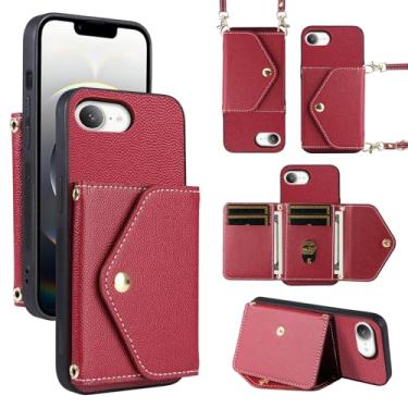 Imagem de Dibosom Capa carteira minimalista para iPhone SE4 2024 com alça de ombro, 6 compartimentos para cartões, fina e fina, suporte para cartão de crédito de couro PU, acessórios, capa para celular para