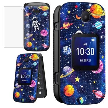 Imagem de ACWDMKH Capa para Alcatel Go Flip 4 / TCL Flip Pro/TCL Classic Phone com protetor de tela para mulheres capa protetora rígida fina com capa de telefone texturizada antiderrapante, planeta astronauta